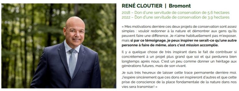 A SECOND DONATION OF A CONSERVATION EASEMENT OF 3.9 HECTARES  BY BROMONT RESIDENT RENÉ CLOUTIER