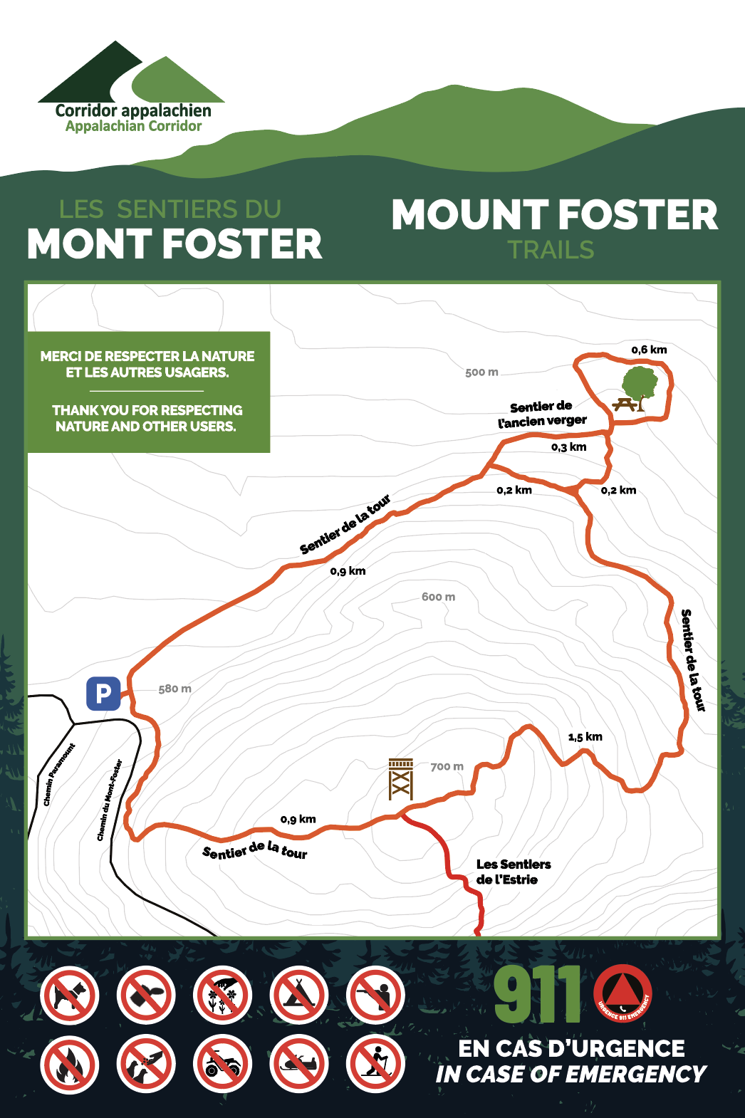 Carte sentier foster Carte des sentiers du Mont Foster